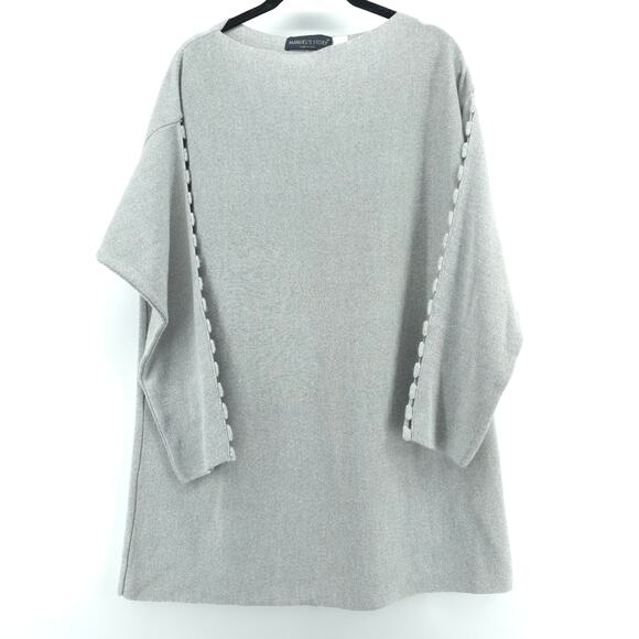 Manuel's Story Womens Light Grey Blend Crotchet Sleeve Boat Neck Sweater| L - Picture 1 of 9